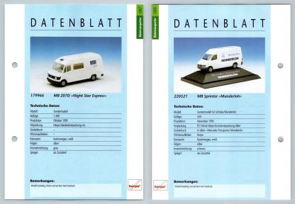 MB 207D / MB Sprinter #87/88 Kleintransporter - Herpa Data Sheet-Breakoutcards