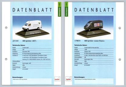 MB Sprinter Net / Lease Finanz #89/90 Kleintransporter - Herpa Data Sheet-Breakoutcards
