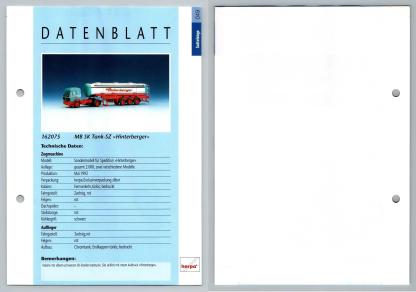 MB SK Tank SZ Hinterberger #49Sattelzuge - Herpa Data Sheet-Breakoutcards