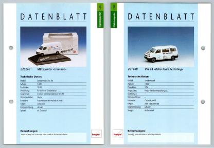 MB Sprinter / VW T4 Reha Team #93/94 Kleintransporter - Herpa Data Sheet-Breakoutcards