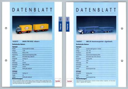 MAN F90 KHZ / MB SK Autotransporter #61/2 Hangerzuge - Herpa Data Sheet-Breakoutcards