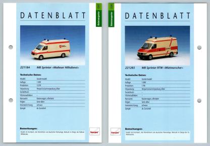 MB Sprinter / Sprinter RTW #97/98 Kleintransporter - Herpa Data Sheet-Breakoutcards