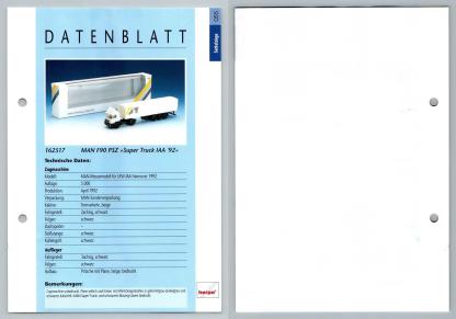 MAN F90 PSZ Super Truck IAA #55 Sattelzuge - Herpa Data Sheet-Breakoutcards