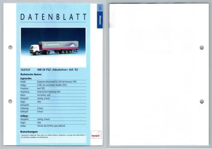 MB SK PSZ Kassbohrer #57 Sattelzuge - Herpa Data Sheet-Breakoutcards