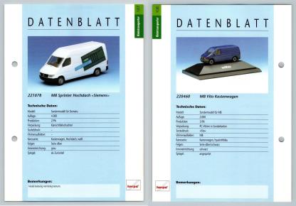 MB Sprinter Hochdach / Vito Kastenwagen #107/108 Kleintransporter - Herpa Data Sheet-Breakoutcards