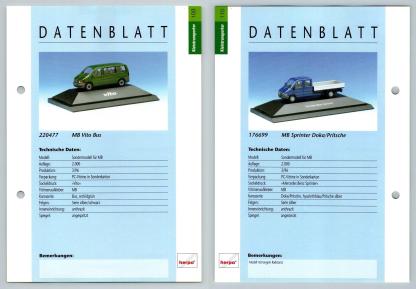 MB Vito Bus / Sprinter Doka #109/110 Kleintransporter - Herpa Data Sheet-Breakoutcards