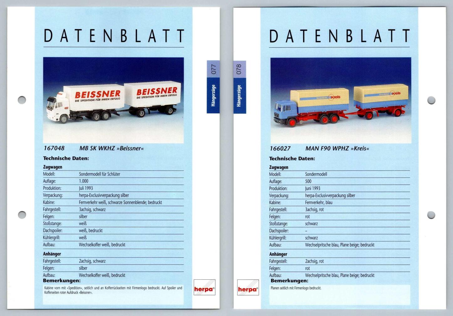 MB SK WKHZ / MAN F90 WPHZ #77/8 Hangerzuge - Herpa Data Sheet-Breakoutcards