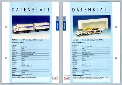 MAN F90 Kuhl / Iveco Autotransporter #79/80 Hangerzuge - Herpa Data Sheet-Breakoutcards