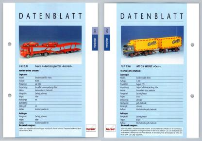 Iveco Autotransporter / MB SK WKHZ #81/2 Hangerzuge - Herpa Data Sheet-Breakoutcards