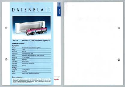 MB SK KSZ MB Niederlassung Berlin #62 Sattelzuge - Herpa Data Sheet-Breakoutcards