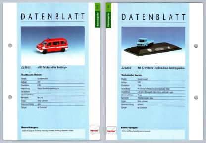 VW T4 Bus / MB T2 Pritsche #117/118 Kleintransporter - Herpa Data Sheet-Breakoutcards