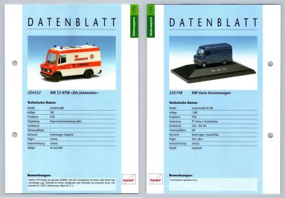 MB T2 RTW / Vario Kastenwagen #123/124 Kleintransporter - Herpa Data Sheet-Breakoutcards