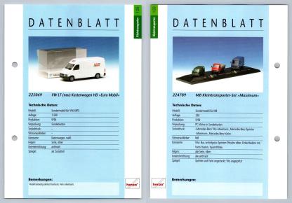 VW LT Euro Mobil / MB Set #125/126 Kleintransporter - Herpa Data Sheet-Breakoutcards
