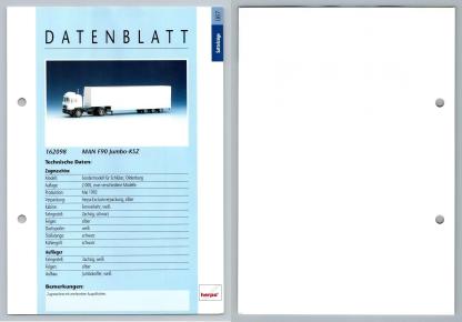 MAN F90 Jumbo KSZ #67 Sattelzuge - Herpa Data Sheet-Breakoutcards