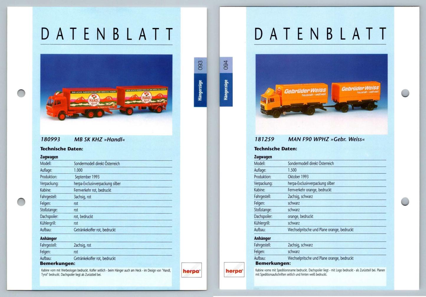 MB SK KHZ / MAN F90 WPHZ #93/4 Hangerzuge - Herpa Data Sheet-Breakoutcards