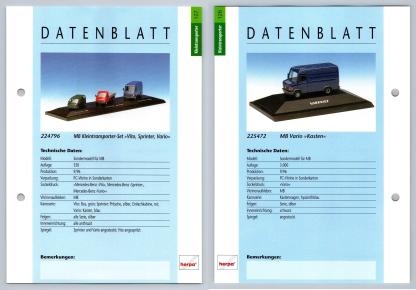 MB Set / Vario Kasten #127/128 Kleintransporter - Herpa Data Sheet-Breakoutcards