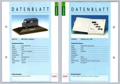 MB Vario / VW Bus Set #131/132 Kleintransporter - Herpa Data Sheet-Breakoutcards
