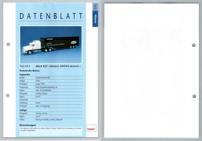 Mack KSZ Siemens SiNOVA #76 Sattelzuge - Herpa Data Sheet-Breakoutcards