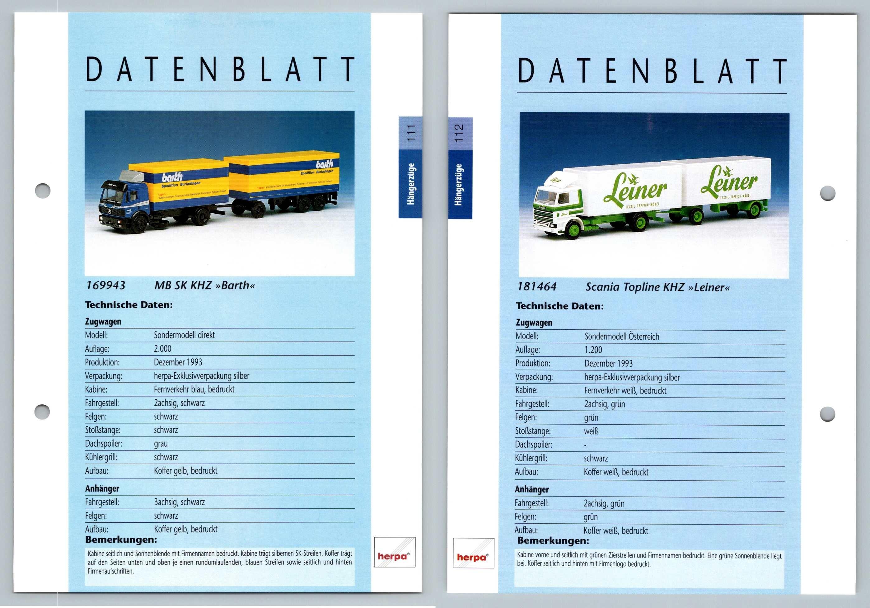 MB SK KHZ / Scania Topline #111/2 Hangerzuge - Herpa Data Sheet-Breakoutcards