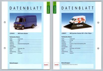MB Vario Kasten / Sprinter Kasten HD #145/146 Kleintransporter - Herpa Data Sheet-Breakoutcards
