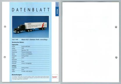 Mack KSZ Siemens Verb Vorschlag #77 Sattelzuge - Herpa Data Sheet-Breakoutcards