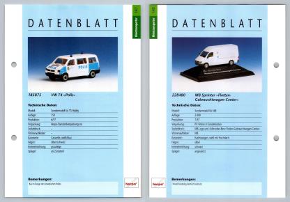 VW T4 Polis / MB Sprinter #147/148 Kleintransporter - Herpa Data Sheet-Breakoutcards