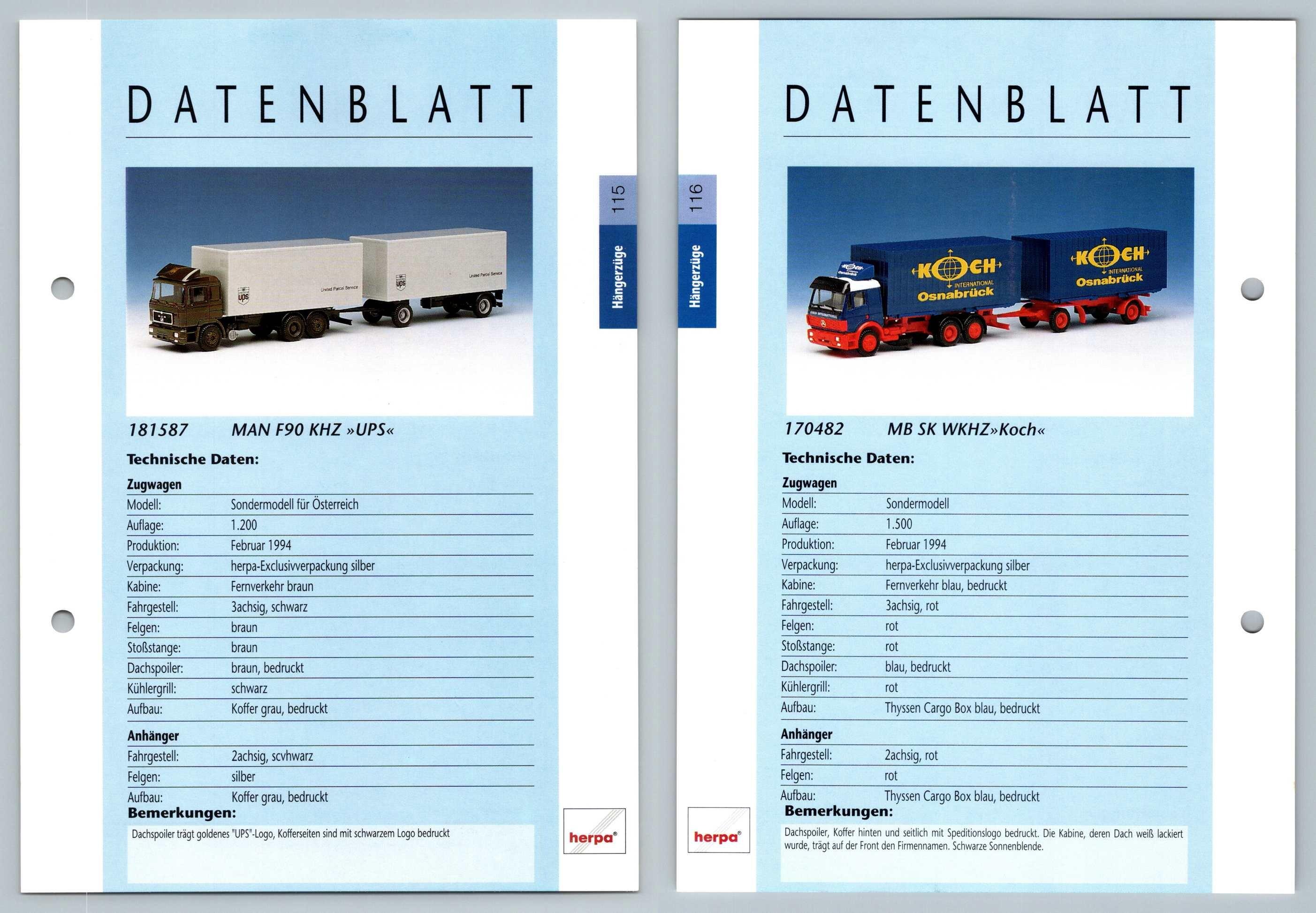 MAN F90 KHZ / MB SK WKHZ #115/6 Hangerzuge - Herpa Data Sheet-Breakoutcards