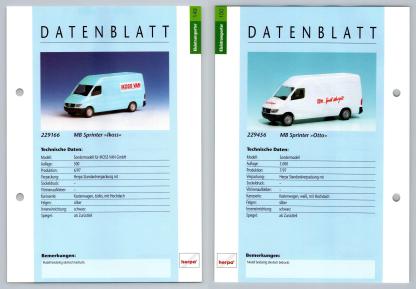 MB Sprinter Ikoss / Otto #149/150 Kleintransporter - Herpa Data Sheet-Breakoutcards