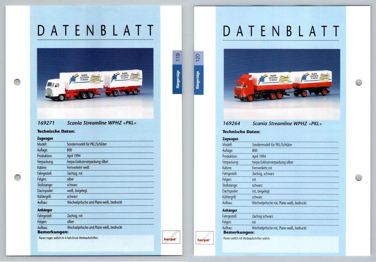 Scania Streamline WPHZ PKL #119/20 Hangerzuge - Herpa Data Sheet-Breakoutcards