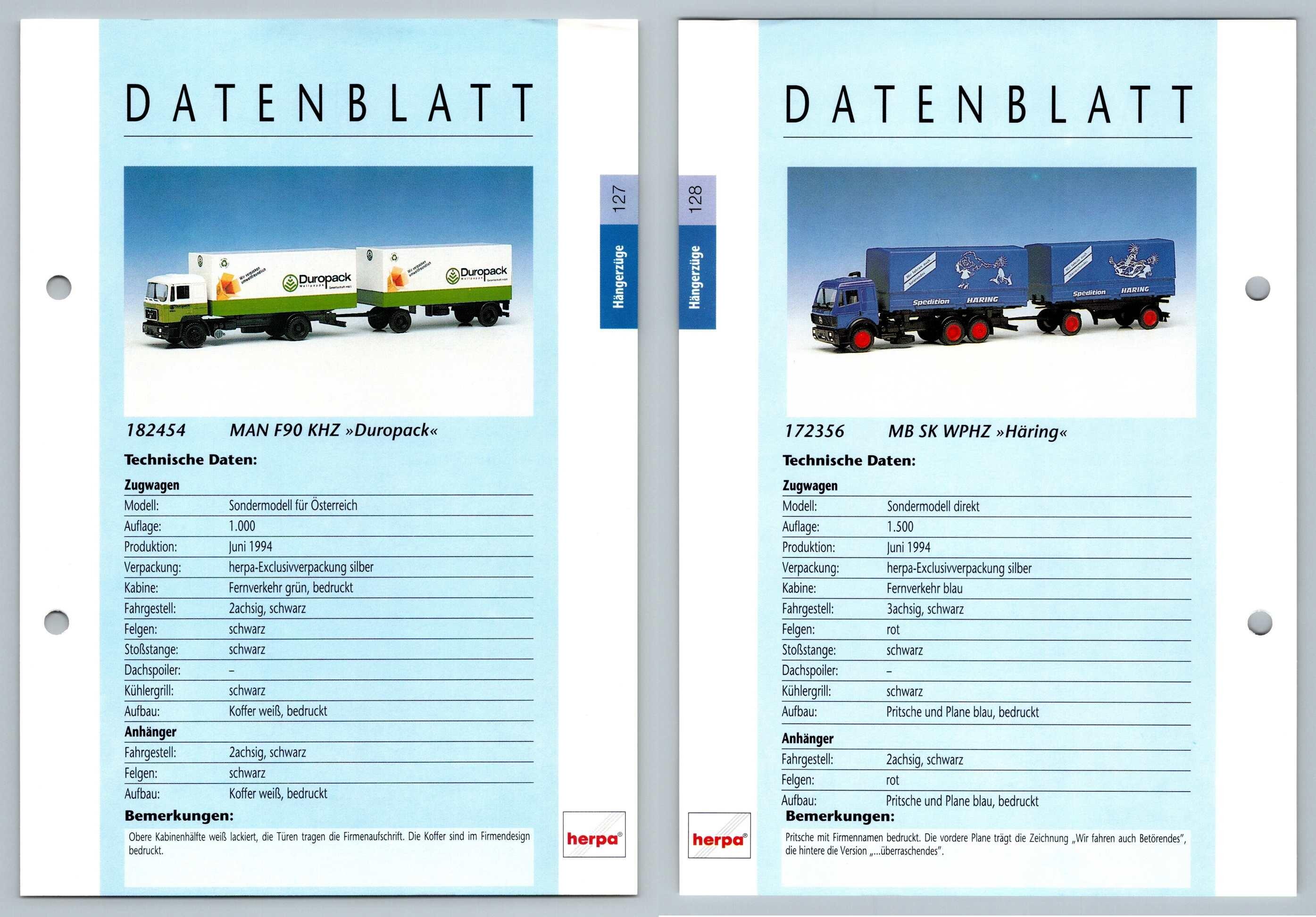 MAN F90 KHZ / MB SK WPHZ #127/8 Hangerzuge - Herpa Data Sheet-Breakoutcards