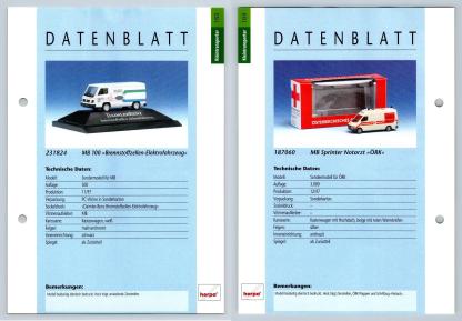 MB 100/ Sprinter Notarzt #163/164 Kleintransporter - Herpa Data Sheet-Breakoutcards