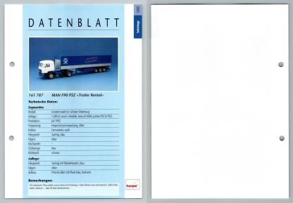 MAN F90 PSZ Trailer Rental #86 Sattelzuge - Herpa Data Sheet-Breakoutcards