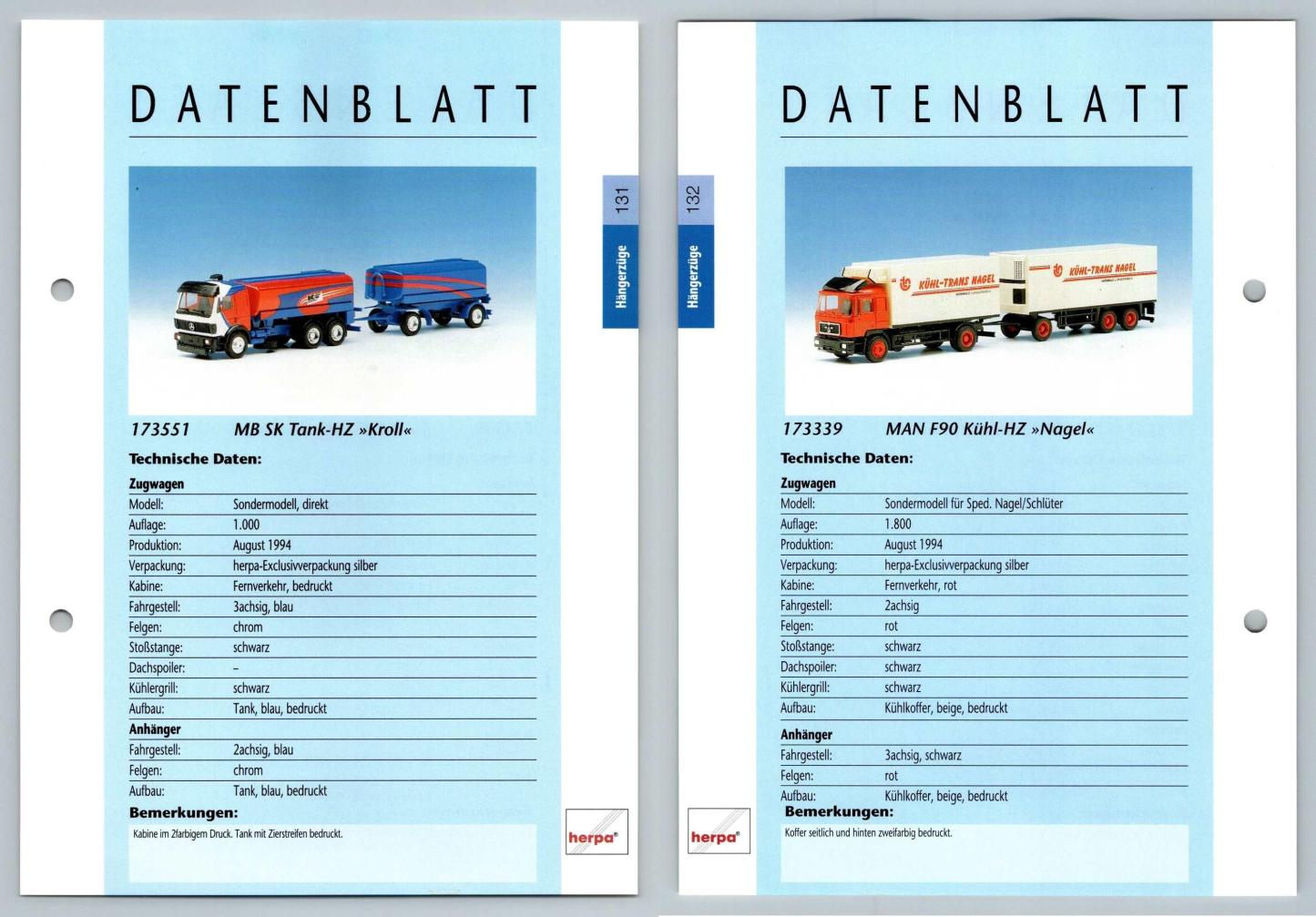 MB SK Tank / MAN F90 Kuhl #131/2 Hangerzuge - Herpa Data Sheet-Breakoutcards