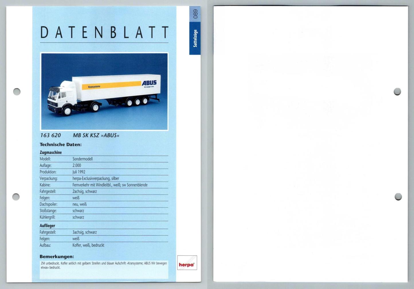 MB SK KSZ ABUS #89 Sattelzuge - Herpa Data Sheet-Breakoutcards