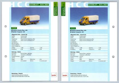 MB Sprinter Pritsche/Plane #173/174 Kleintransporter - Herpa Data Sheet-Breakoutcards