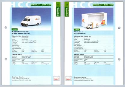 MB Sprinter Kasten / VW LT Kasten #175/176 Kleintransporter - Herpa Data Sheet-Breakoutcards