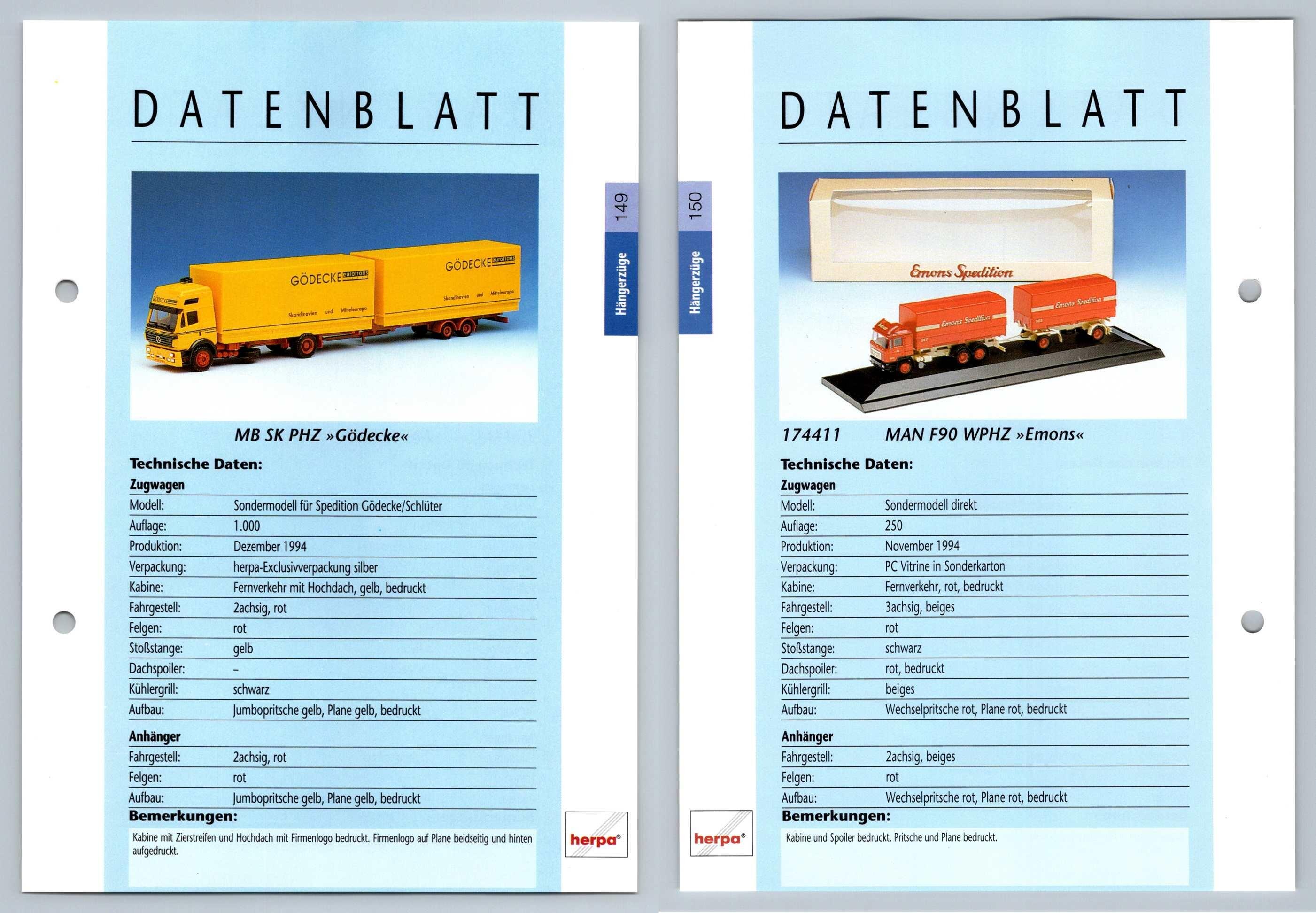 MB SK PHZ / MN F90 WPHZ #149/50 Hangerzuge - Herpa Data Sheet-Breakoutcards
