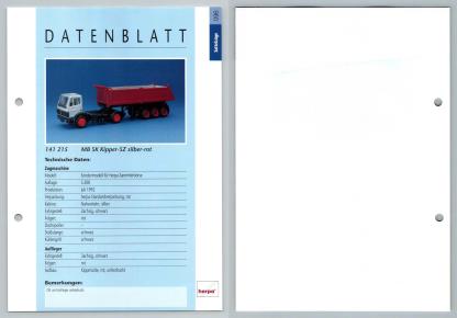 MB SK Kipper SZ Silber Rot #96 Sattelzuge - Herpa Data Sheet-Breakoutcards