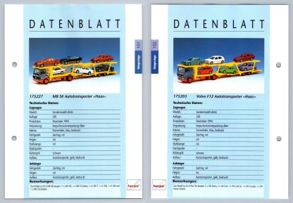 MB SK Autotransporter / Volvo F12 #151/2 Hangerzuge - Herpa Data Sheet-Breakoutcards