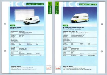 VW T4 Kasten / MB Sprinter Kasten #191/192 Kleintransporter - Herpa Data Sheet-Breakoutcards
