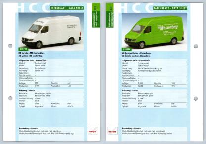 MB Sprinter / Wassenberg #203/204 Kleintransporter - Herpa Data Sheet-Breakoutcards