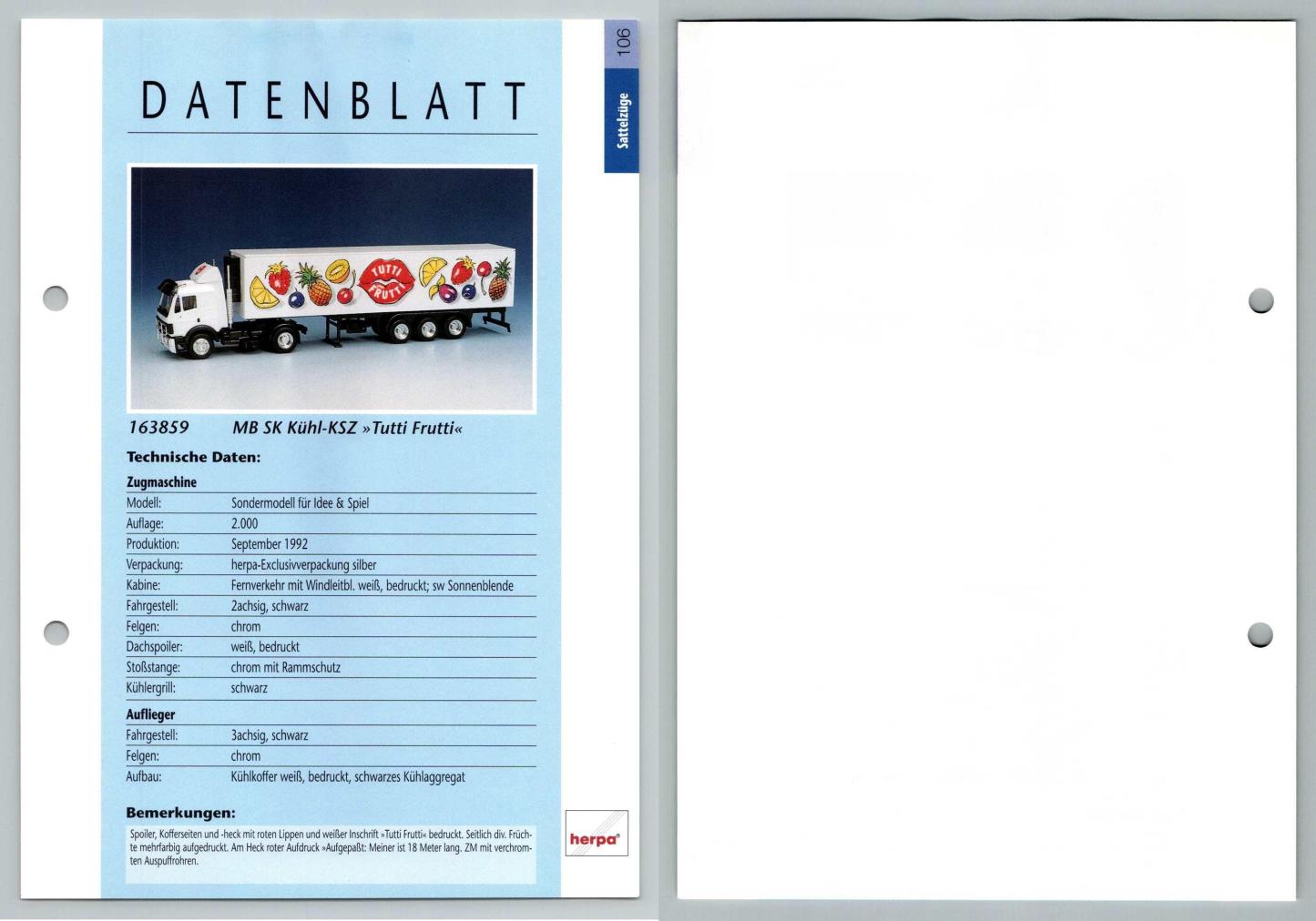 MB SK Kuhl KSZ Tutti Frutti #106 Sattelzuge - Herpa Data Sheet-Breakoutcards