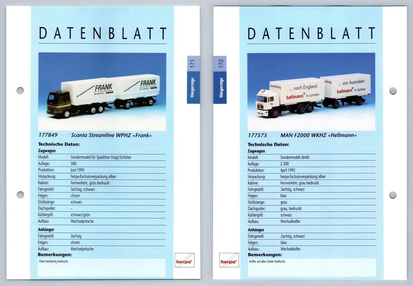 Scania Streamline / MAN F2000 WKHZ #171/2 Hangerzuge - Herpa Data Sheet-Breakoutcards
