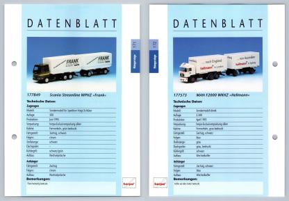 Scania Streamline / MAN F2000 WKHZ #171/2 Hangerzuge - Herpa Data Sheet-Breakoutcards