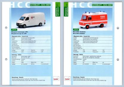 MB Sprinter Kastenwagen / T2 RTW #211/212 Kleintransporter - Herpa Data Sheet-Breakoutcards