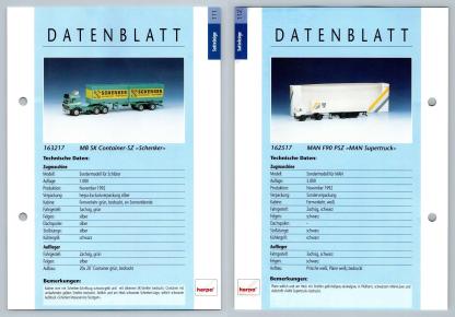 MB SK Container SZ / MAN F90 PSZ #111/112 Sattelzuge - Herpa Data Sheet-Breakoutcards