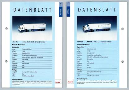 Iveco Kuhl-KSZ / MB SK Kuhl #115/116 Sattelzuge - Herpa Data Sheet-Breakoutcards