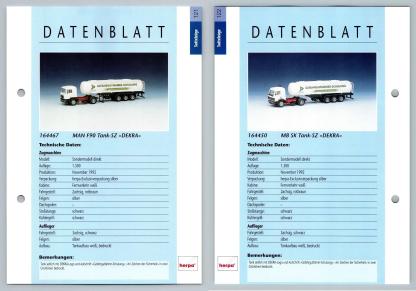 MAN F90 Tank SZ Dekra #121/122 Sattelzuge - Herpa Data Sheet-Breakoutcards