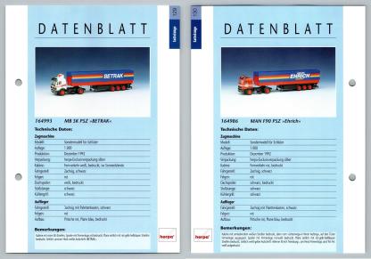 MB SK PSZ Betrak / MAN F90 PSZ #129/130  Sattelzuge - Herpa Data Sheet-Breakoutcards