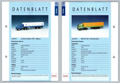 Scania Hauber PSZ / MB SK PSZ #131/132 Sattelzuge - Herpa Data Sheet-Breakoutcards
